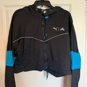 Puma Cropped Black Hoodie with Blue Highlights